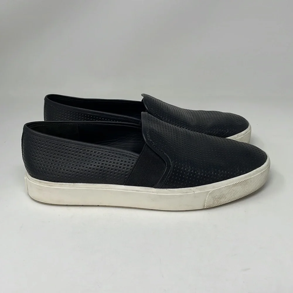 Vince Shoes Slip On Sneakers Black Leather Perforated Size 6.5